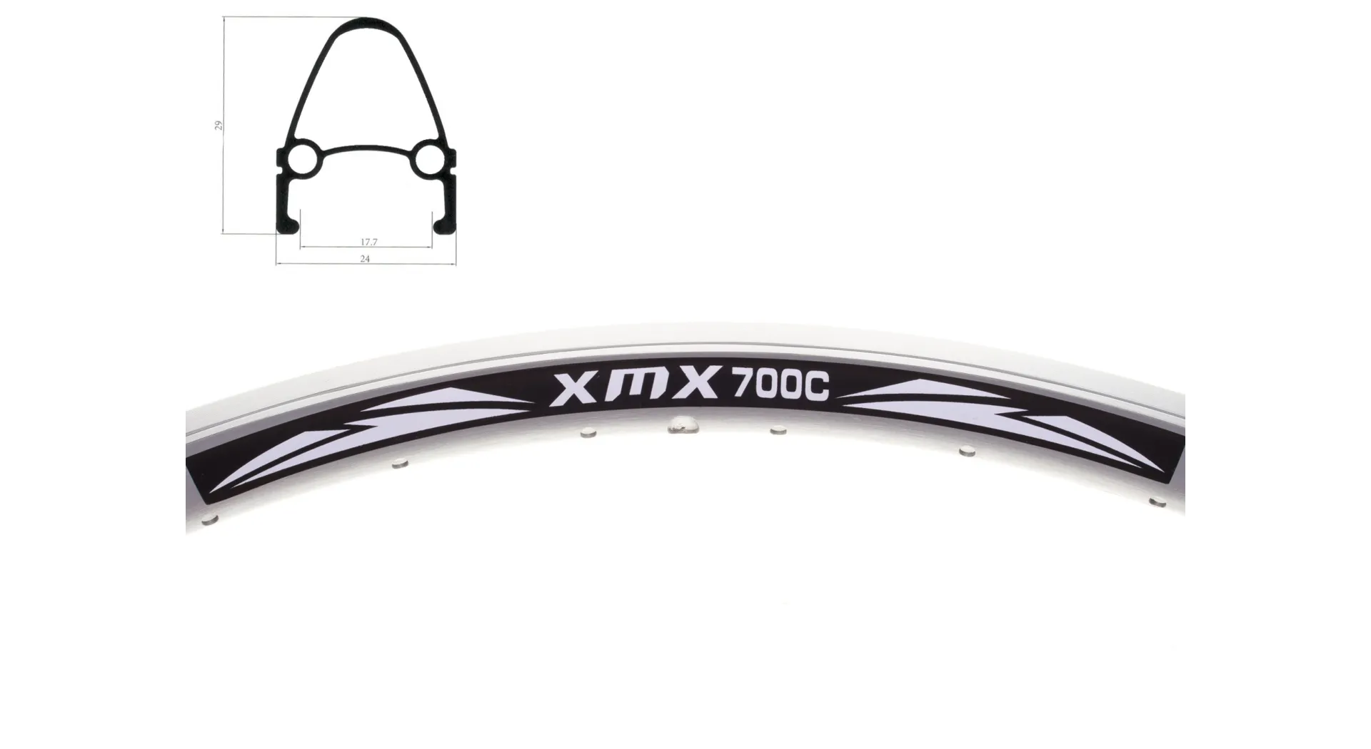 Obręcz 28" stożkowa XMX Aluminiowa srebrna CNC