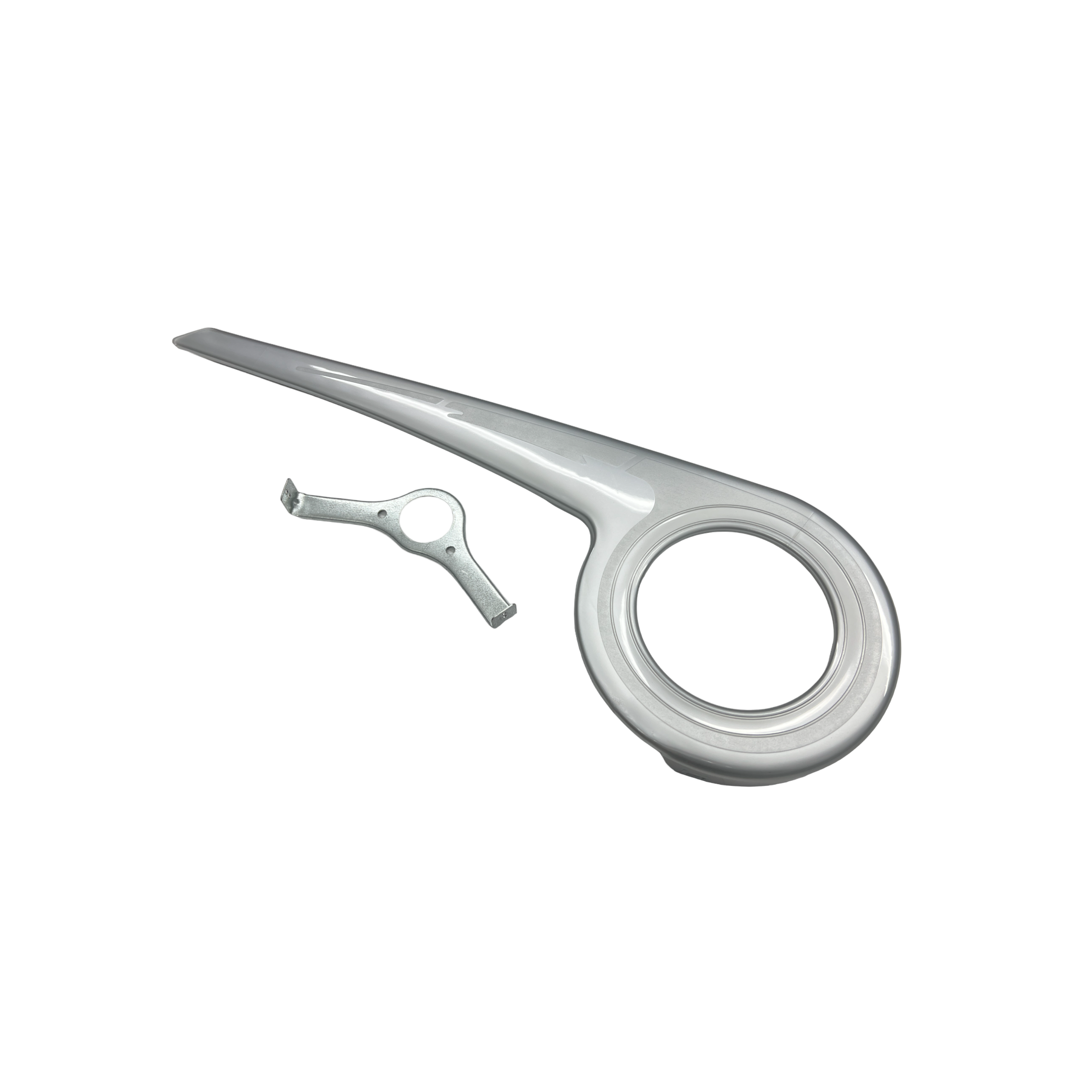 Osłona łańcucha, korby 115 mm + uchwyt, srebrna Osłona łańcucha, korby 115 mm + uchwyt, srebrna