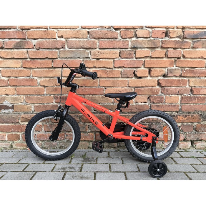 M-BIKE QKI 16'' Neon Orange– aluminiowy lekki rower dziecięcy, kółka boczne