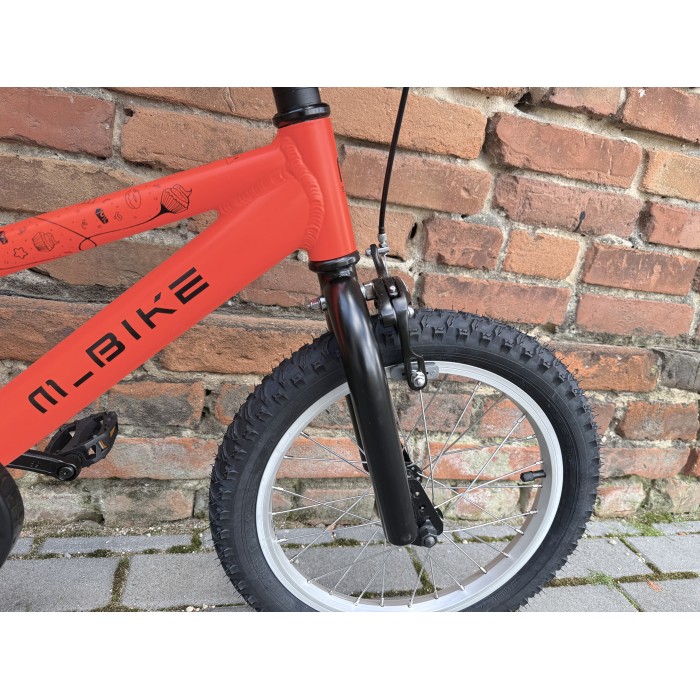 M-BIKE QKI 16'' Neon Orange– aluminiowy lekki rower dziecięcy, kółka boczne