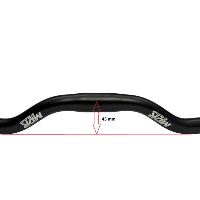 Kierownica rowerowa aluminiowa MDR 600 mm – czarna, gięta, wznios 45 mm