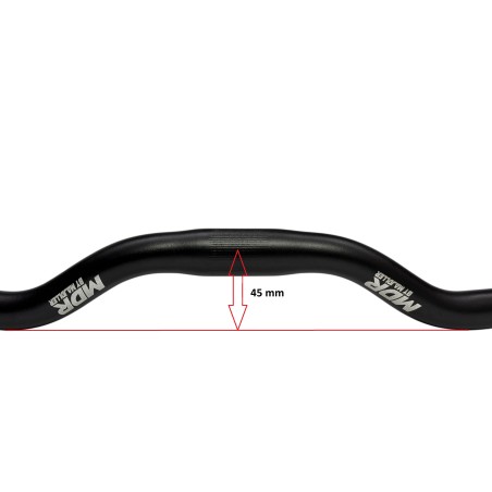 Kierownica rowerowa aluminiowa MDR 600 mm – czarna, gięta, wznios 45 mm