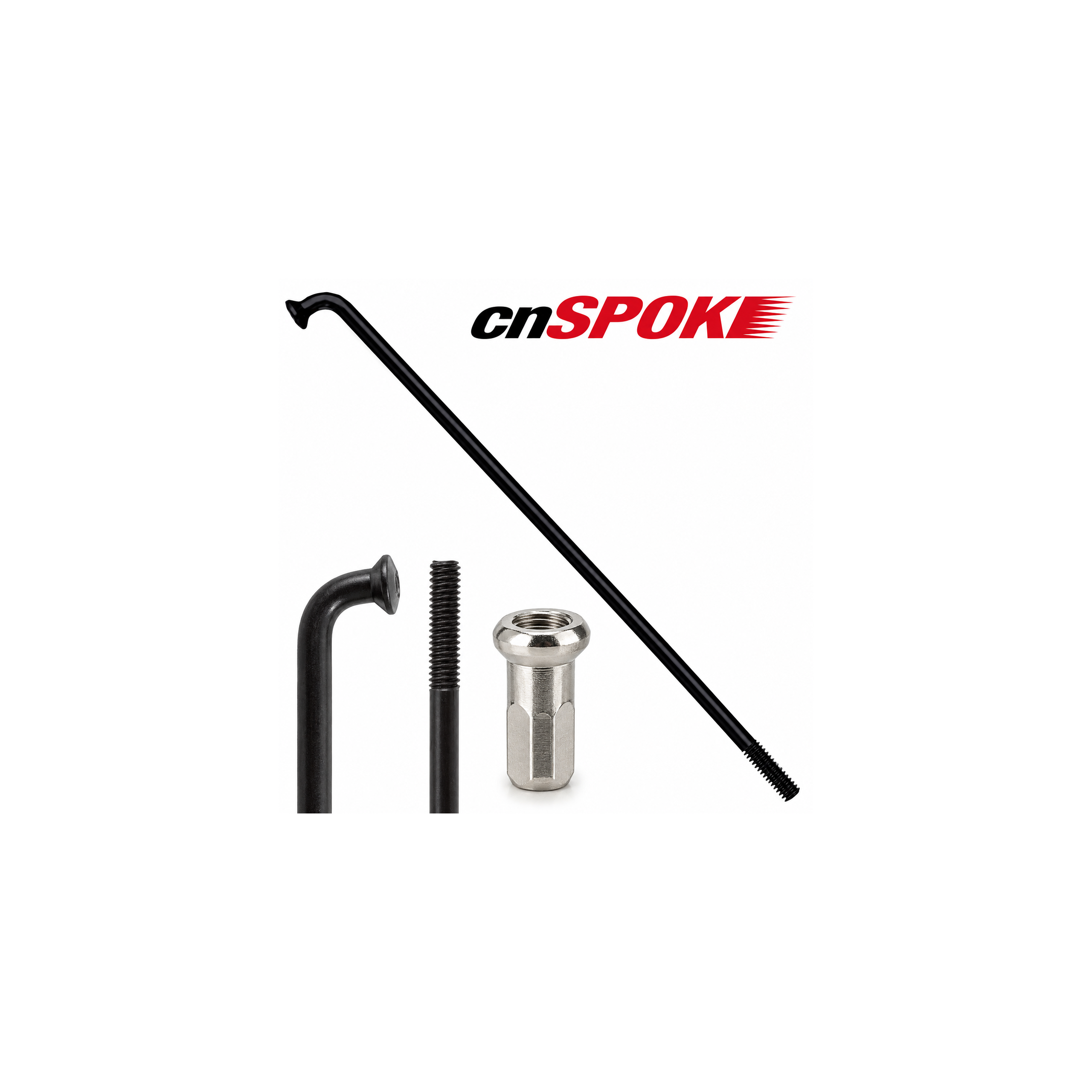 Szprycha rowerowa cnSPOKE 2,0 mm INOX czarna + nypel mosiężny