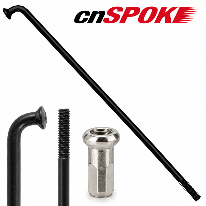 Szprycha rowerowa cnSPOKE 2,0 mm INOX czarna + nypel mosiężny